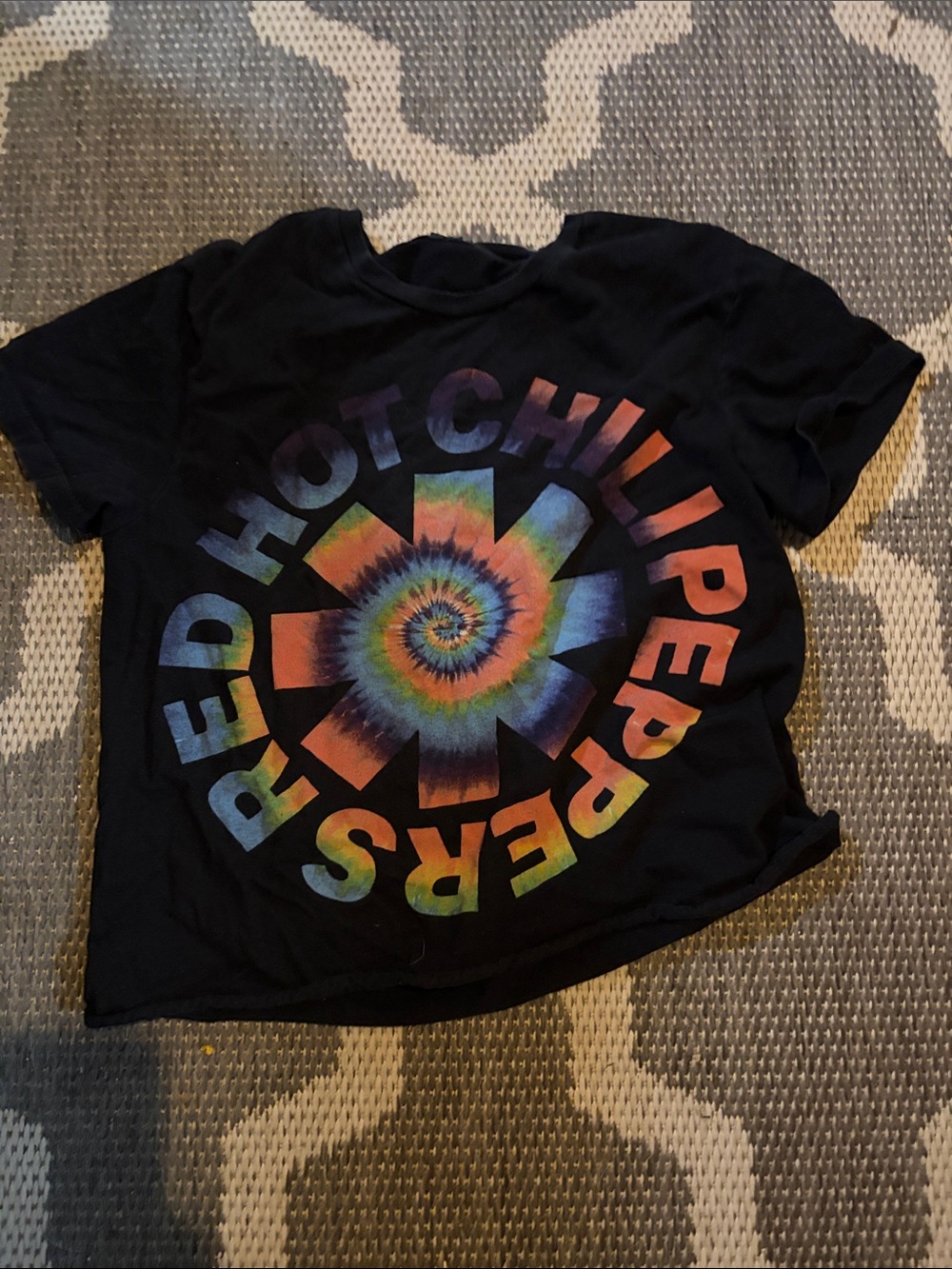 Black Tie-Dye Graphic Crop Tee - Red Hot Chili Peppers Style
